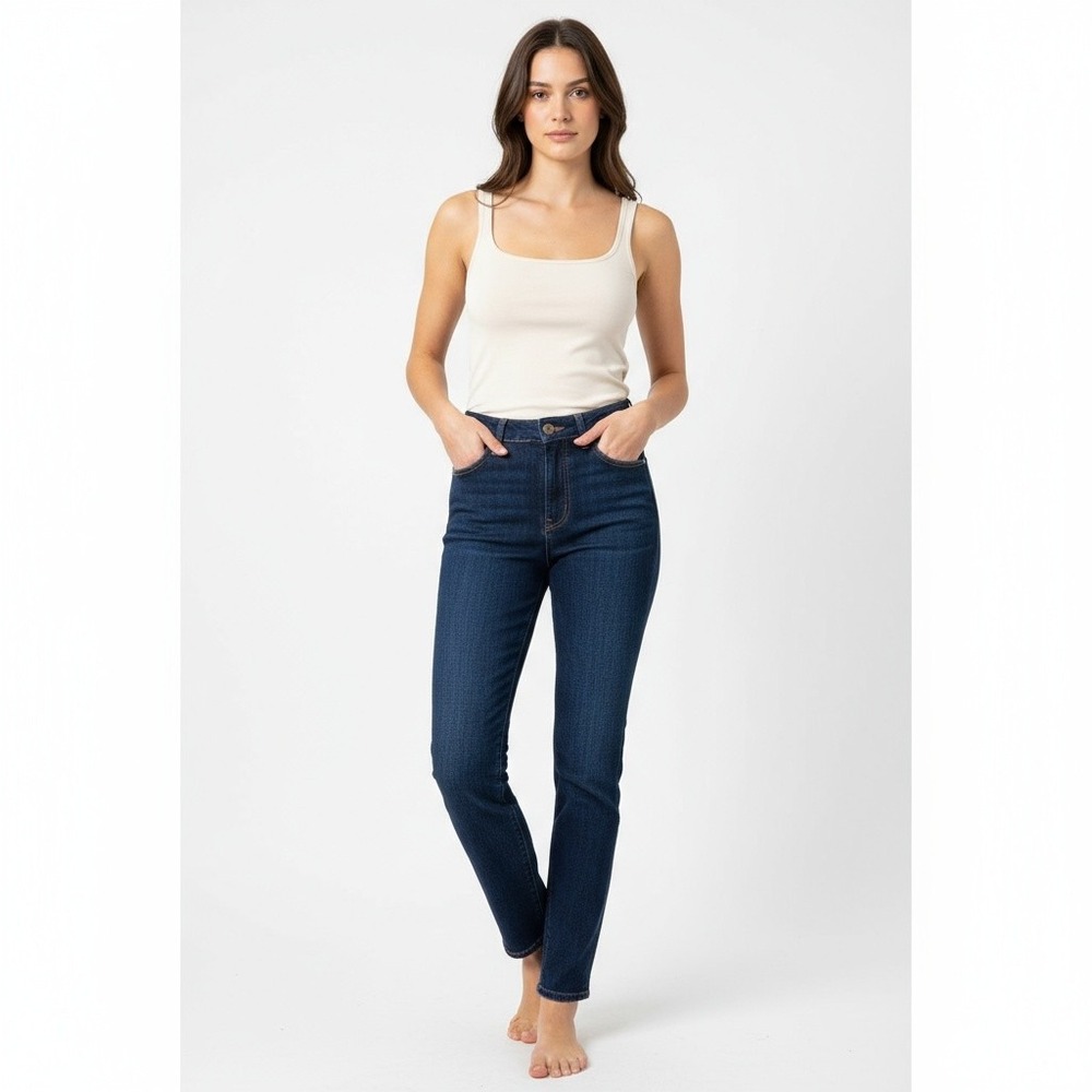 Sézane High Rise Slim Straight Jeans Dark Wash Size 29 Fits 27 French Denim